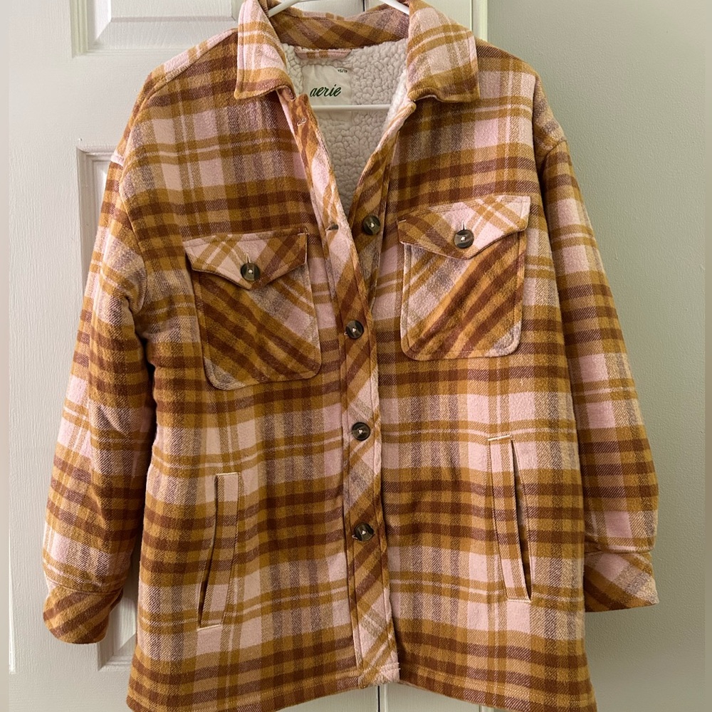 Aerie Oversized Sherpa Flannel Coat